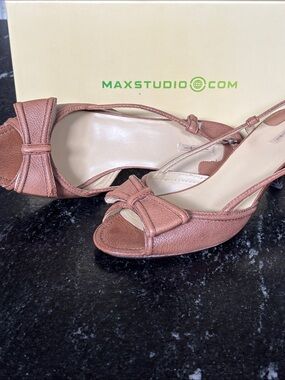 Max Studio Copper-Brown Open-Toe Slingback Heels